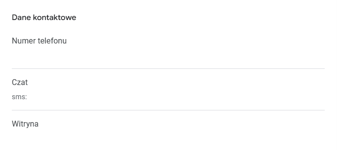 Dane kontaktowe firmy w wizytówce Google