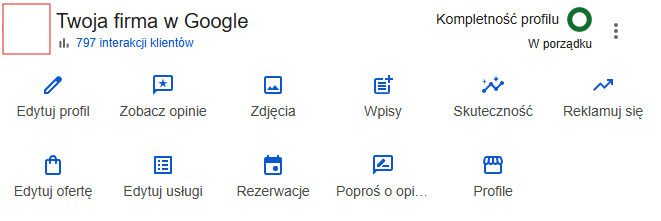 Profil firmy Google — widok wizytówki